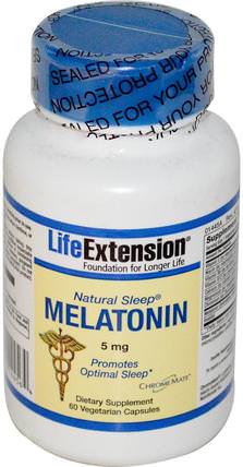 Natural Sleep, Melatonin, 5 mg, 60 Veggie Caps by Life Extension, 補充劑，睡眠，褪黑激素 HK 香港