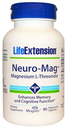 Neuro-Mag, Magnesium L-Threonate, 90 Veggie Caps by Life Extension, 補品，礦物質，鎂 HK 香港