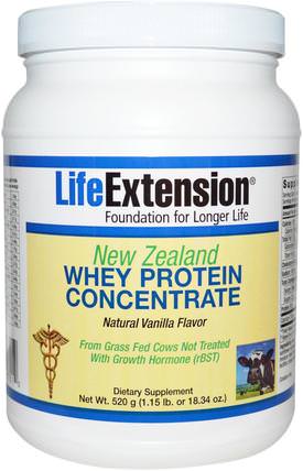New Zealand Whey Protein Concentrate, Natural Vanilla Flavor, 18.34 oz (520 g) by Life Extension, 補充劑，乳清蛋白，肌肉 HK 香港
