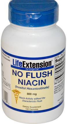 No Flush Niacin, 800 mg, 100 Capsules by Life Extension, 維生素，維生素B，維生素b3，菸酸沖洗 HK 香港