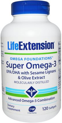 Omega Foundations, Super Omega-3, 120 Softgels by Life Extension, 補充劑，efa omega 3 6 9（epa dha），dha，epa HK 香港