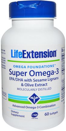 Omega Foundations, Super Omega-3, 60 Softgels by Life Extension, 補充劑，efa omega 3 6 9（epa dha），dha，epa HK 香港