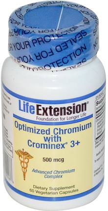 Optimized Chromium with Crominex 3+, 500 mcg, 60 Veggie Caps by Life Extension, 補充劑，礦物質，鉻gtf（葡萄糖耐量係數） HK 香港