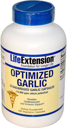 Optimized Garlic, Standardized Garlic Capsules, 200 Veggie Caps by Life Extension, 補充劑，抗生素，大蒜，健康，血壓 HK 香港