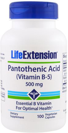 Pantothenic Acid, (Vitamin B-5), 500 mg, 100 Veggie Caps by Life Extension, 維生素，維生素b，維生素b5 - 泛酸 HK 香港