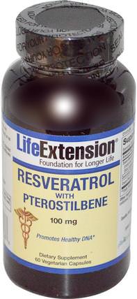 Resveratrol with Pterostilbene, 100 mg, 60 Veggie Caps by Life Extension, 補充劑，抗氧化劑，白藜蘆醇 HK 香港