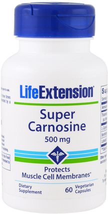Super Carnosine, 500 mg, 60 Veggie Caps by Life Extension, 補充劑，氨基酸，l肌肽 HK 香港