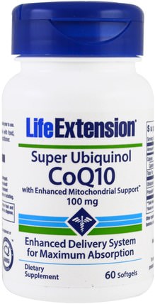 Super Ubiquinol CoQ10 With Enhanced Mitochondrial Support, 100 mg, 60 Softgels by Life Extension, 補充劑，抗氧化劑，泛醇qh HK 香港