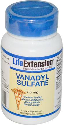 Vanadyl Sulfate, 7.5 mg, 100 Veggie Tabs by Life Extension, 健康，血糖，補品，硫酸氧釩 HK 香港