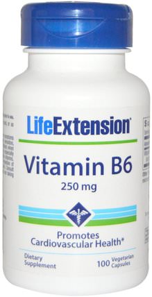 Vitamin B6, 250 mg, 100 Veggie Caps by Life Extension, 維生素，維生素b6 - 吡哆醇 HK 香港