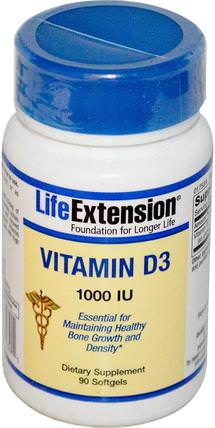 Vitamin D3, 1000 IU, 90 Softgels by Life Extension, 維生素，維生素D3 HK 香港