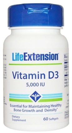 Vitamin D3, 5.000 IU, 60 Softgels by Life Extension, 維生素，維生素D3 HK 香港