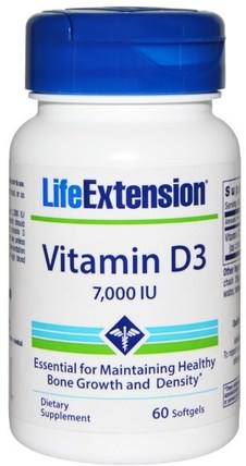 Vitamin D3, 7.000 IU, 60 Softgels by Life Extension, 維生素，維生素D3 HK 香港