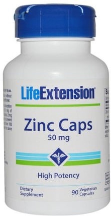 Zinc Caps, High Potency, 50 mg, 90 Veggie Caps by Life Extension, 補品，礦物質，鋅 HK 香港