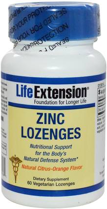 Zinc Lozenges, Natural Citrus-Orange Flavor, 60 Veggie Lozenges by Life Extension, 補品，礦物質，鋅含片 HK 香港
