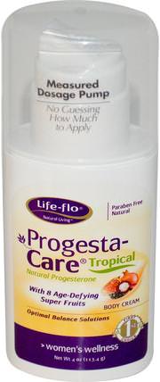 Progesta-Care, Tropical, 4 oz (113.4 g) by Life Flo Health, 美容，面部護理，面霜乳液，精華素，coq10皮膚，健康，黃體酮霜產品 HK 香港