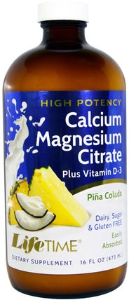 High Potency Calcium Magnesium Citrate, Plus Vitamin D-3, Pina Colada, 16 fl oz (473 ml) by Life Time, 補充劑，礦物質，鈣和鎂 HK 香港