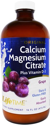 Original Calcium Magnesium Citrate Plus Vitamin D-3, Grape Flavor, 16 fl oz (473 ml) by Life Time, 補充劑，礦物質，鈣和鎂 HK 香港