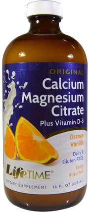 Original Calcium Magnesium Citrate, Plus Vitamin D-3, Original, Orange Vanilla, 16 fl oz (473 ml) by Life Time, 補充劑，礦物質，鈣和鎂 HK 香港
