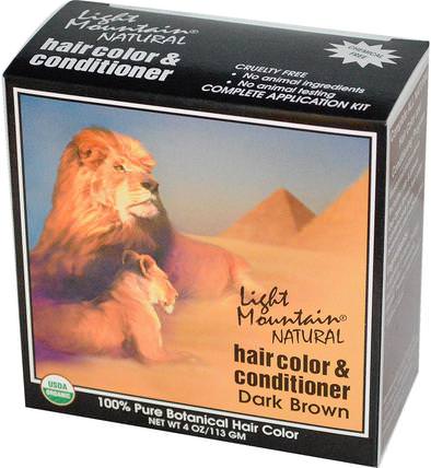 Organic Hair Color & Conditioner, Dark Brown, 4 oz (113 g) by Light Mountain, 洗澡，美容，護髮素，頭髮，頭皮，頭髮的顏色 HK 香港
