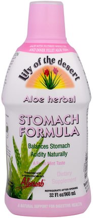Aloe Herbal Stomach Formula, Mint, 32 fl oz (946 ml) by Lily of the Desert, 補充劑，蘆薈，蘆薈液 HK 香港