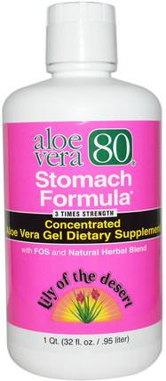 Aloe Vera 80, Stomach Formula, 32 fl oz (.95 L) by Lily of the Desert, 補充劑，蘆薈，蘆薈液 HK 香港