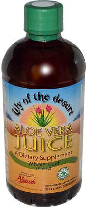 Aloe Vera Juice, 32 fl oz (946 ml) by Lily of the Desert, 食品，咖啡茶和飲料，果汁 HK 香港