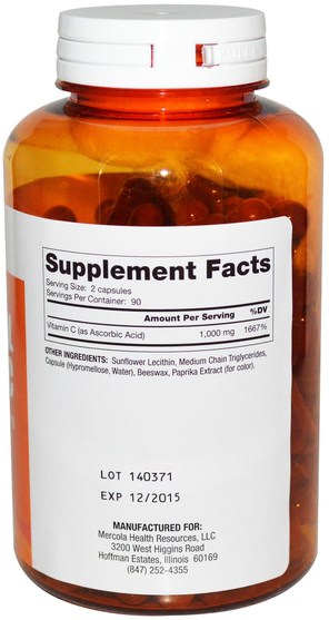 健康 - Dr. Mercola, Liposomal Vitamin C, 180 Capsules
