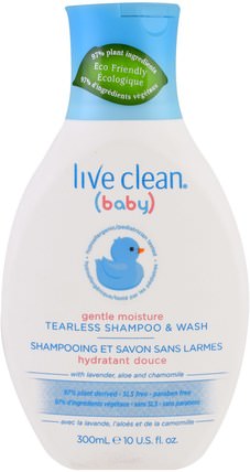 Baby, Gentle Moisture, Tearless Shampoo & Wash, 10 fl oz. (300 ml) by Live Clean, 洗澡，美容，沐浴露 HK 香港