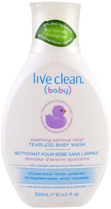 Baby, Soothing Oatmeal Relief, Tearless Baby Wash, 10 fl oz (300 ml) by Live Clean, 洗澡，美容，沐浴露 HK 香港