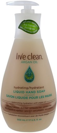 Hydrating Liquid Hand Soap, Argan Oil, 17 fl oz (500 ml) by Live Clean, 洗澡，美容，肥皂 HK 香港