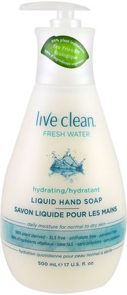 Hydrating Liquid Hand Soap, Fresh Water, 17 fl oz (500 ml) by Live Clean, 洗澡，美容，肥皂 HK 香港