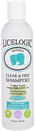 LiceLogic, Clear & Free Shampoo, Peppermint, 8 fl oz (236 ml) by Logic Products, 洗澡，美容，頭髮，頭皮，洗髮水 HK 香港