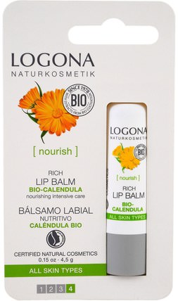 Rich Bio-Calendula Lip Balm, 0.15 fl oz (4.5 g) by Logona Naturkosmetik, 洗澡，美容，唇部護理，唇膏 HK 香港