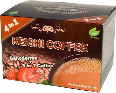4 in 1 Reishi Coffee, 10 Sachets, (18 g) Each by Longreen Corporation, 補充劑，藥用蘑菇，蘑菇粉，adaptogen HK 香港