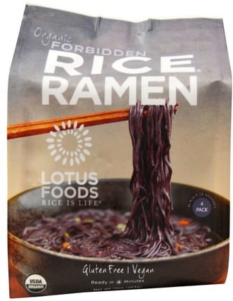 Organic Forbidden Rice Ramen, 4 Packs, 10 oz (283 g) by Lotus Foods, 食品，米飯麵食湯和穀物，意大利面和湯，麵條 HK 香港