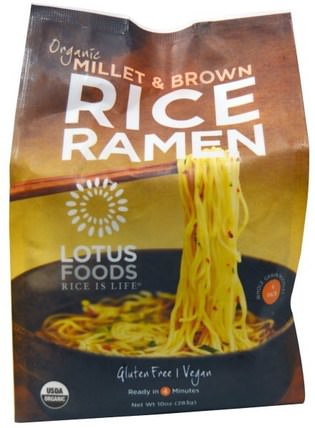 Organic Millet & Brown Rice Ramen, 4 Packs, 10 oz (283 g) by Lotus Foods, 食品，米飯麵食湯和穀物，意大利面和湯，麵條 HK 香港
