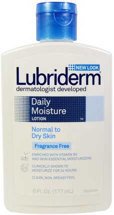 Daily Moisture Lotion, Normal to Dry Skin, Fragrance Free, 6 fl oz (177 ml) by Lubriderm, 洗澡，美容，潤膚露 HK 香港