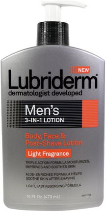 Mens 3-In-1 Lotion, Body, Face & Post-Shave Lotion, 16 fl oz (473 ml) by Lubriderm, 沐浴，美容，潤膚露，男士護膚品 HK 香港