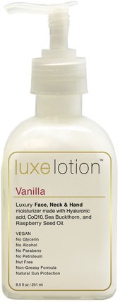 Luxe Lotion, Luxury Face, Neck, & Hand Moisturizer, Vanilla, 8.5 fl oz (251 ml) by LuxeBeauty, 美容，面部護理，spf面部護理 HK 香港