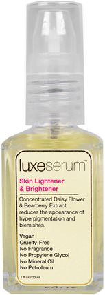 Luxe Serum, Skin Lightener & Brightener, 1 fl oz (30 ml) by LuxeBeauty, 美容，面部護理，面霜乳液，精華素，皮膚類型色素沉著太陽受損的皮膚 HK 香港