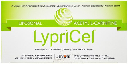 Liposomal, Acetyl L-Carnitine, 30 Packets, 0.2 fl oz (5.7 ml) Each by LypriCel, 補充劑，氨基酸，抗衰老，左旋肉鹼 HK 香港