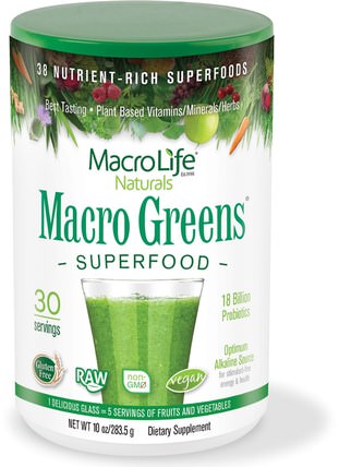 Macro Greens, Nutrient - Rich Superfoods, 10 oz (283.5 g) by Macrolife Naturals, 補品，超級食品，蔬菜，宏觀綠色 HK 香港