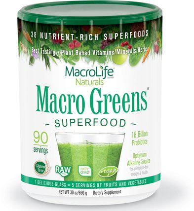 Macro Greens, Superfood, 30 oz (850 g) by Macrolife Naturals, 補品，超級食品，蔬菜，宏觀綠色 HK 香港