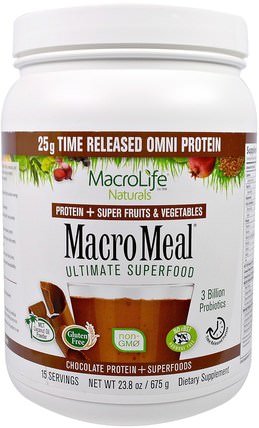 MacroMeal, Chocolate Protein + Superfoods, 23.8 oz (675 g) by Macrolife Naturals, 補品，蛋白質，超級食品 HK 香港