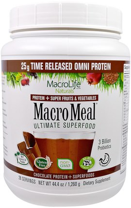 MacroMeal, Chocolate Protein + Superfoods, 44.4 oz (1.260 g) by Macrolife Naturals, 補品，蛋白質，超級食品 HK 香港