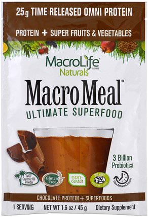 MacroMeal Ultimate Superfood, Chocolate Protein + Superfoods, 1.6 oz (45 g) by Macrolife Naturals, 補充劑，蛋白質 HK 香港