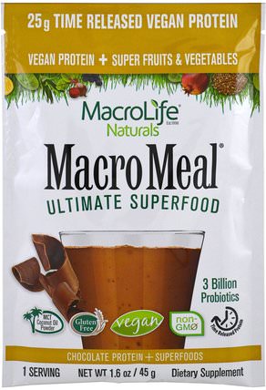Macromeal Ultimate Superfood, Chocolate Protein + Superfoods, 1.6 oz (45 g) by Macrolife Naturals, 補品，超級食品 HK 香港