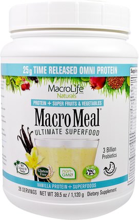 MacroMeal, Ultimate Superfood, Vanilla, 39.5 oz (1.120 g) by Macrolife Naturals, 補品，蛋白質，超級食品 HK 香港