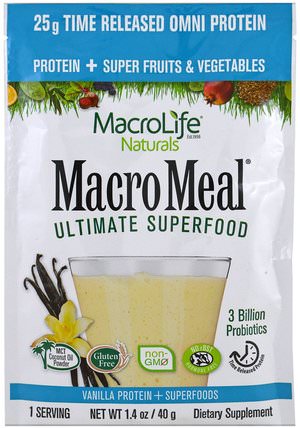 Macromeal Ultimate Superfood, Vanilla Protein + Superfoods, 1.4 oz (40 g) by Macrolife Naturals, 補充劑，蛋白質 HK 香港